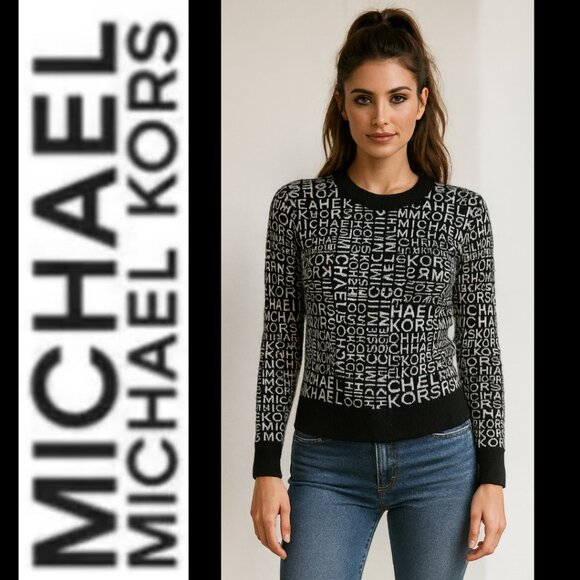 Michael Michael Kors Black and White All Over Logo Sweater (Size XS) - Picture 1 of 10